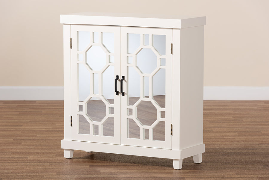 Baxton Studio Carlena Modern and Contemporary White Finished Wood and Mirrored Glass 2-Door Sideboard