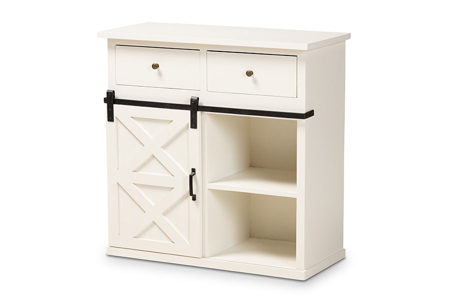 Baxton Studio Nadia Modern and Contemporary Farmhouse White Finished Wood and Black Metal 2-Door Sideboard Buffet