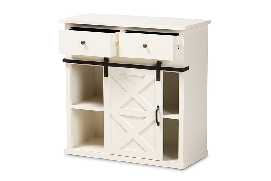 Baxton Studio Nadia Modern and Contemporary Farmhouse White Finished Wood and Black Metal 2-Door Sideboard Buffet