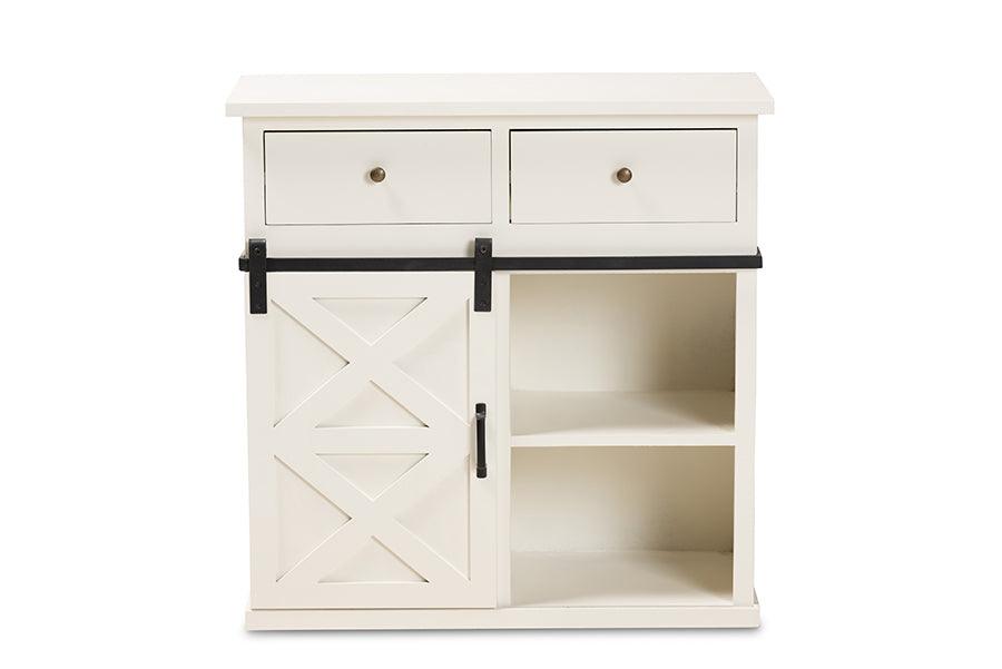 Baxton Studio Nadia Modern and Contemporary Farmhouse White Finished Wood and Black Metal 2-Door Sideboard Buffet