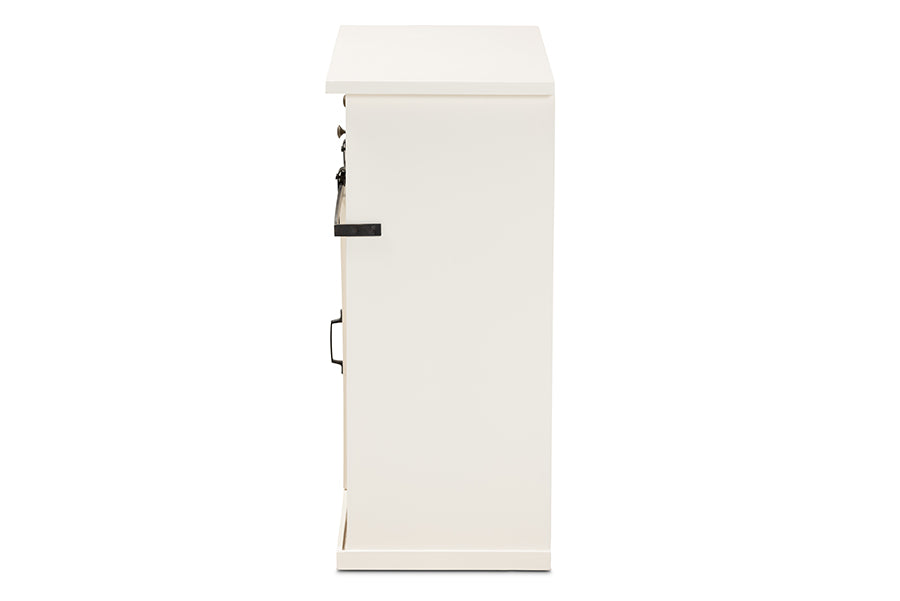 Baxton Studio Nadia Modern and Contemporary Farmhouse White Finished Wood and Black Metal 2-Door Sideboard Buffet