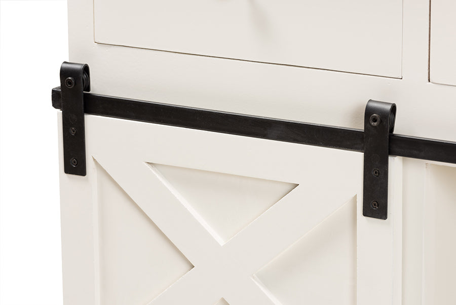Baxton Studio Nadia Modern and Contemporary Farmhouse White Finished Wood and Black Metal 2-Door Sideboard Buffet