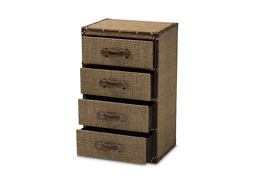 Baxton Studio Owen Mid-Century Modern Brown Fabric Upholstered 4-Drawer Accent Storage Cabinet