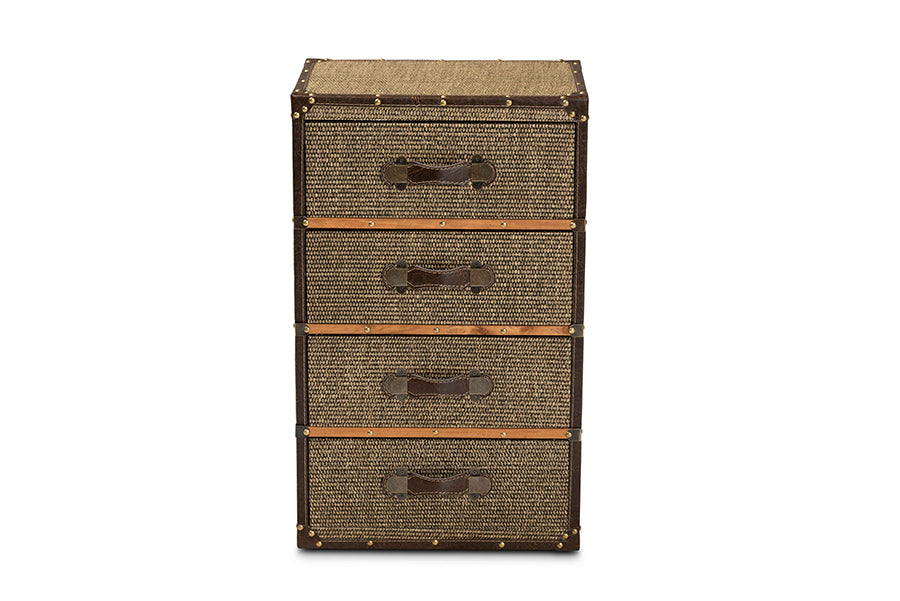 Baxton Studio Owen Mid-Century Modern Brown Fabric Upholstered 4-Drawer Accent Storage Cabinet