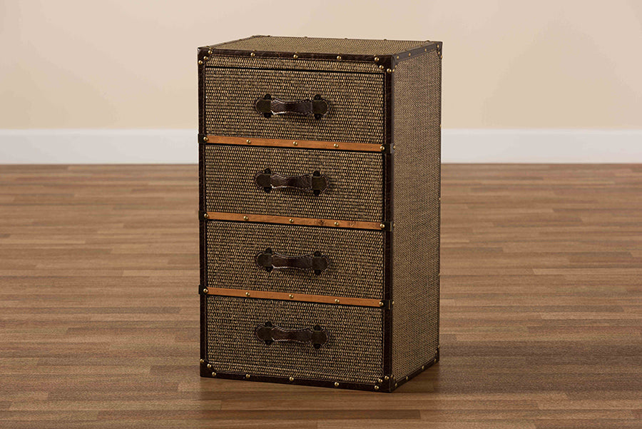 Baxton Studio Owen Mid-Century Modern Brown Fabric Upholstered 4-Drawer Accent Storage Cabinet
