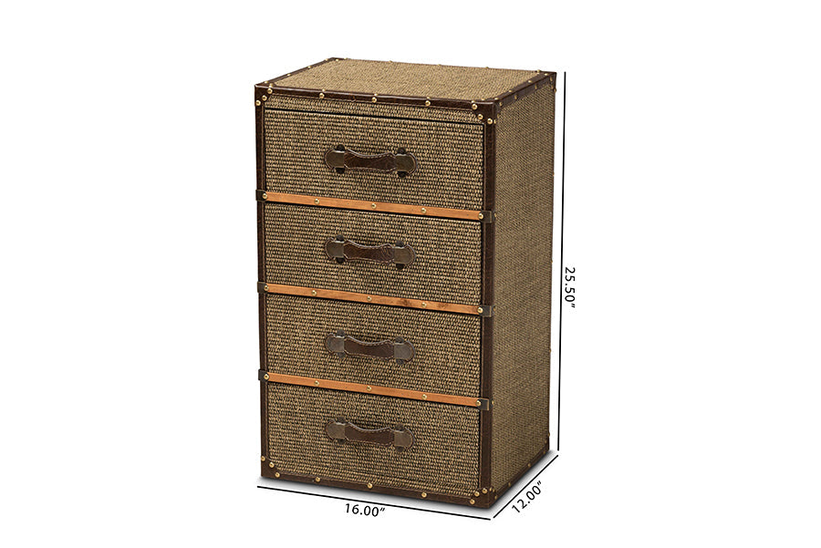 Baxton Studio Owen Mid-Century Modern Brown Fabric Upholstered 4-Drawer Accent Storage Cabinet