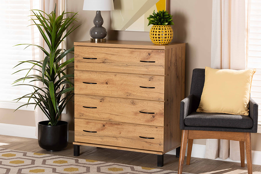 Baxton Studio Maison Modern and Contemporary Wotan Oak Brown Finished Wood 4-Drawer Storage Chest