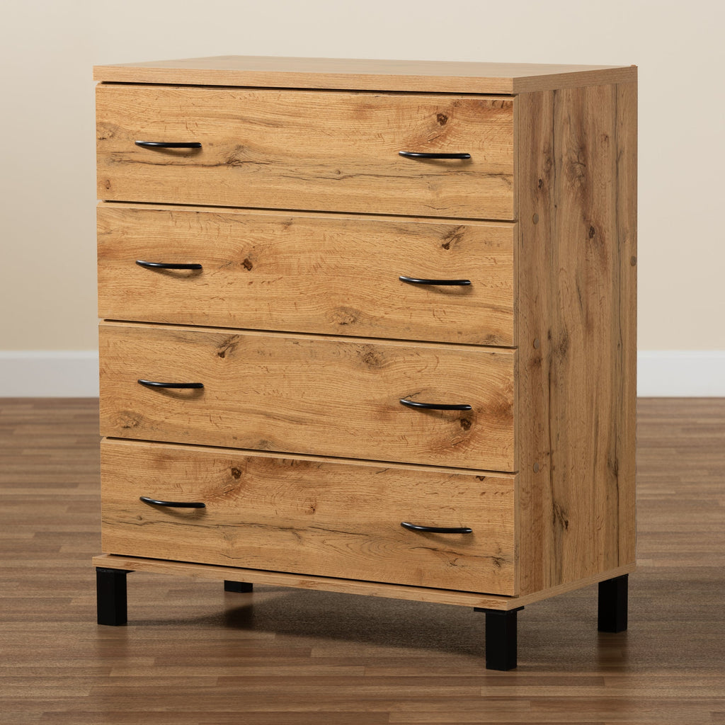 Baxton Studio Maison Modern and Contemporary Wotan Oak Brown Finished Wood 4-Drawer Storage Chest