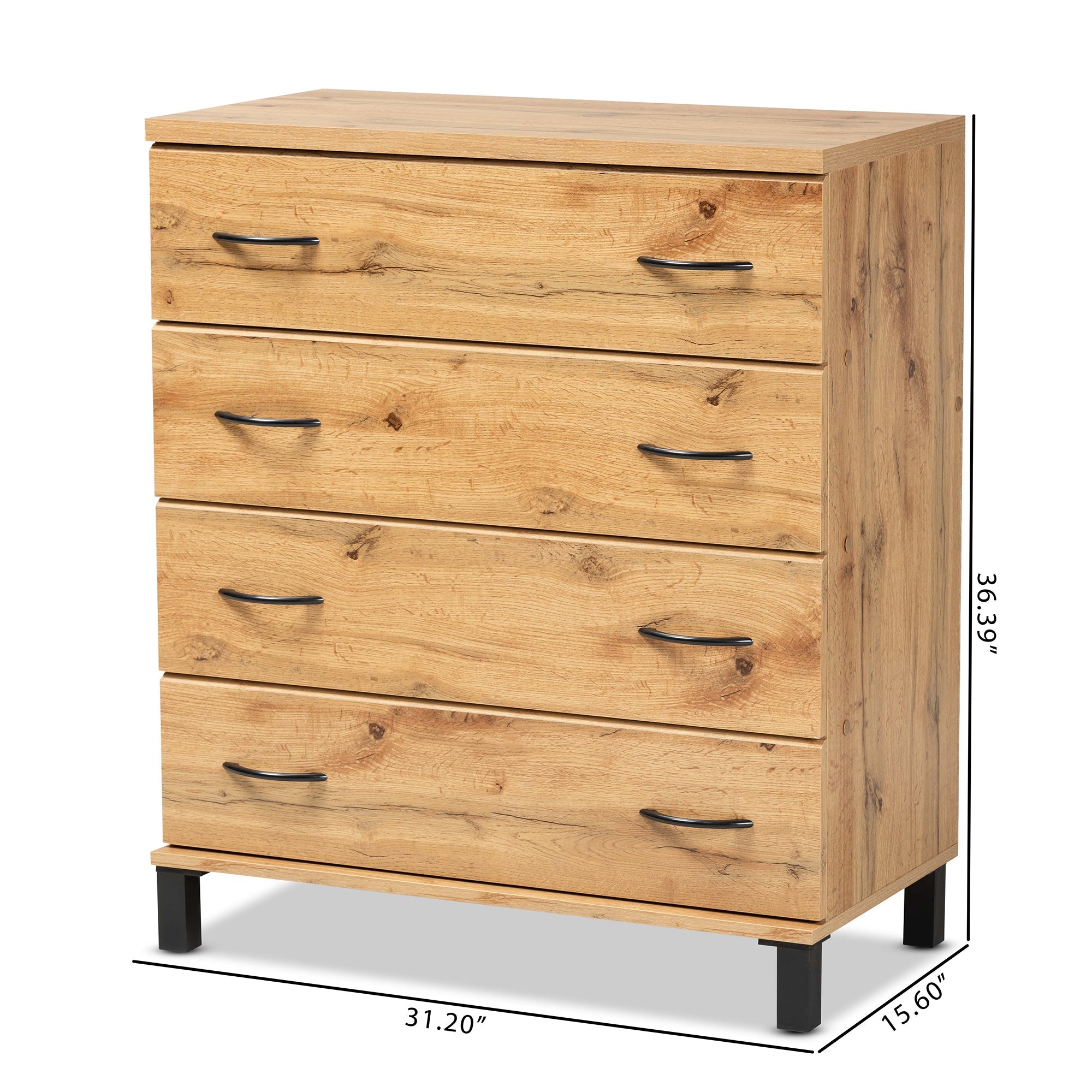 Baxton Studio Maison Modern and Contemporary Wotan Oak Brown Finished Wood 4-Drawer Storage Chest