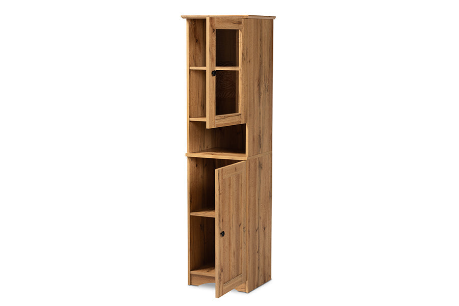 Baxton Studio Lauren Modern and Contemporary Oak Brown Finished Wood Buffet and Hutch Kitchen Cabinet