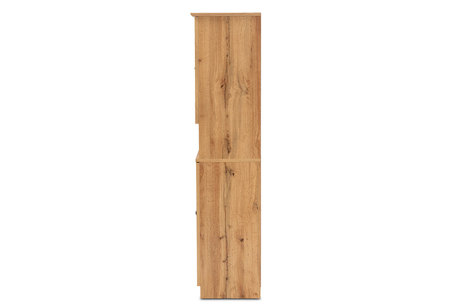 Baxton Studio Lauren Modern and Contemporary Oak Brown Finished Wood Buffet and Hutch Kitchen Cabinet