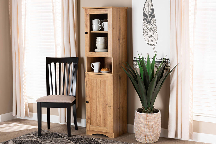 Baxton Studio Lauren Modern and Contemporary Oak Brown Finished Wood Buffet and Hutch Kitchen Cabinet