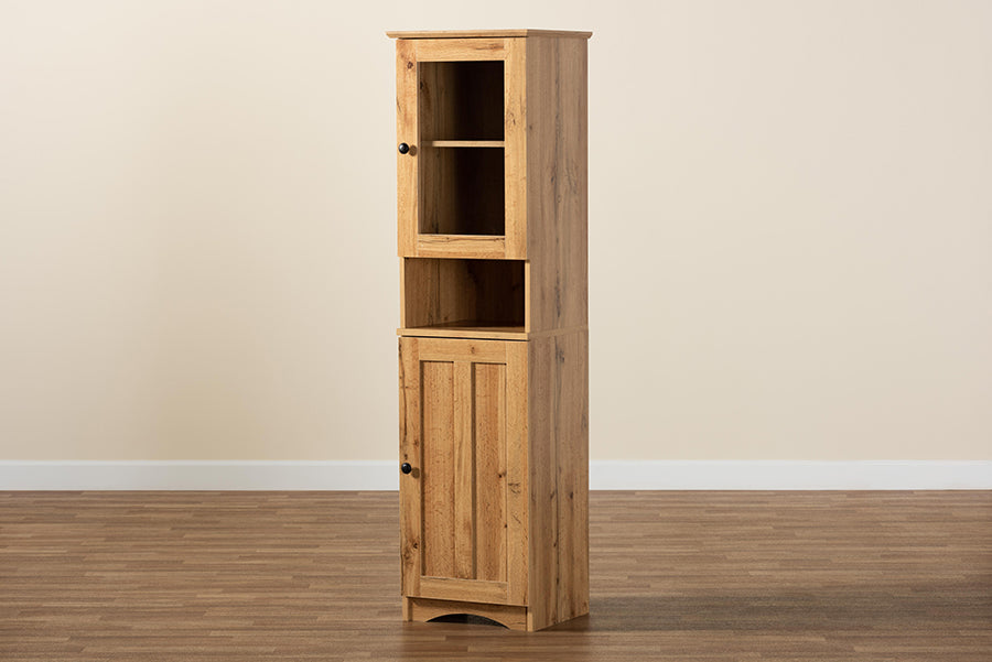Baxton Studio Lauren Modern and Contemporary Oak Brown Finished Wood Buffet and Hutch Kitchen Cabinet