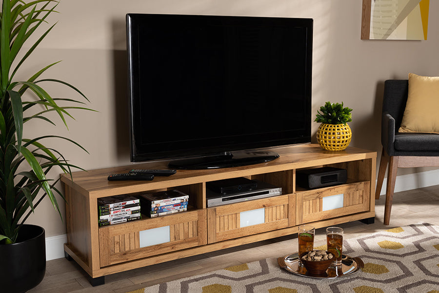 Baxton Studio Gerhardine Oak Brown Modern and Contemporary Finished Wood 3-Drawer TV Stand