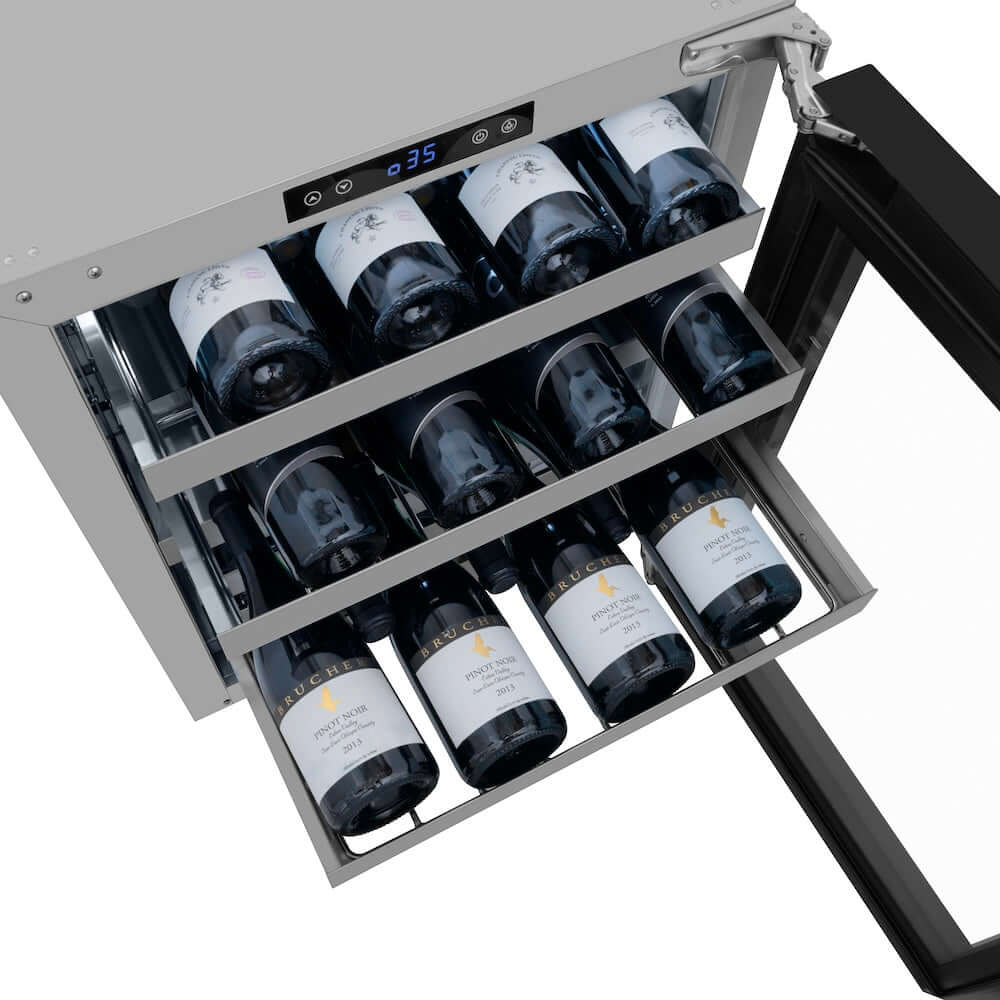 ZLINE 24" Touchstone Dual Zone 44 Bottle Wine Cooler Black Matte Glass Door RWDO-BLM-24