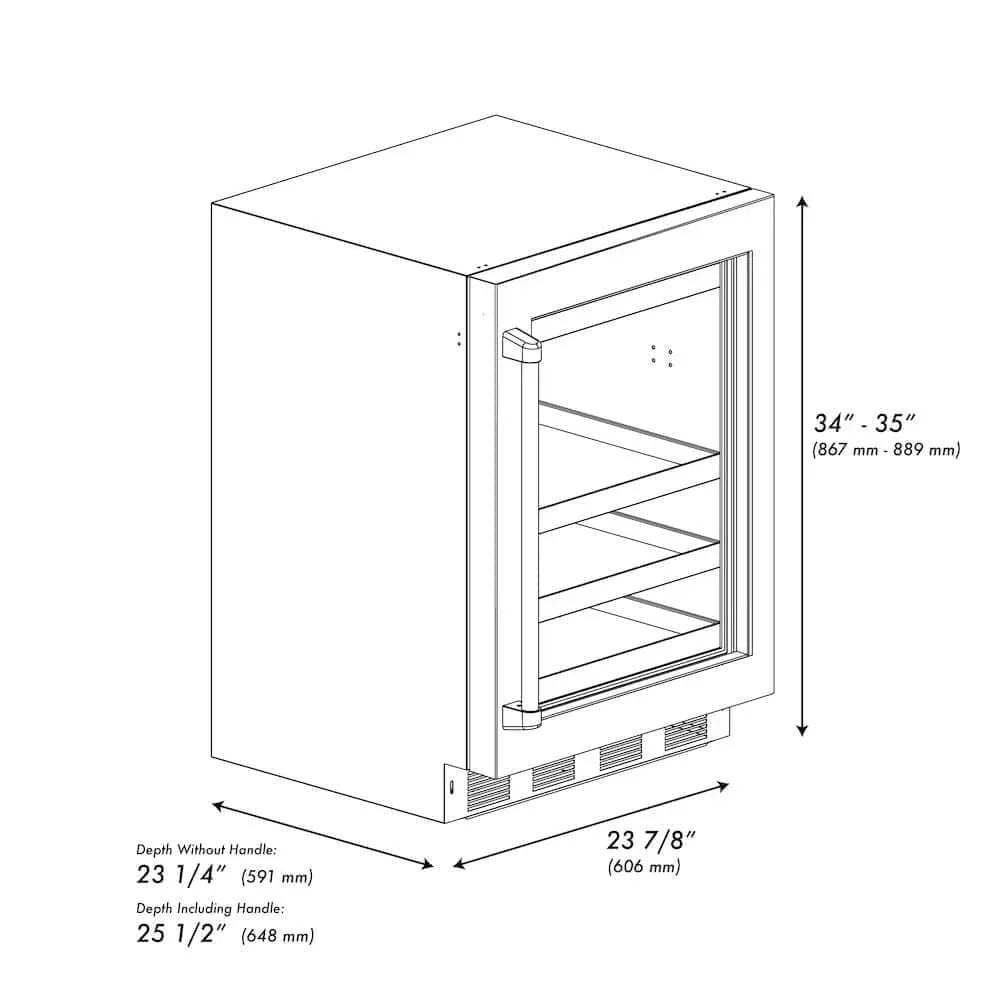 ZLINE 24" Touchstone 151 Can Beverage Fridge White Matte Glass Door Champagne Bronze Handle RBSOZ-WM-24-CB