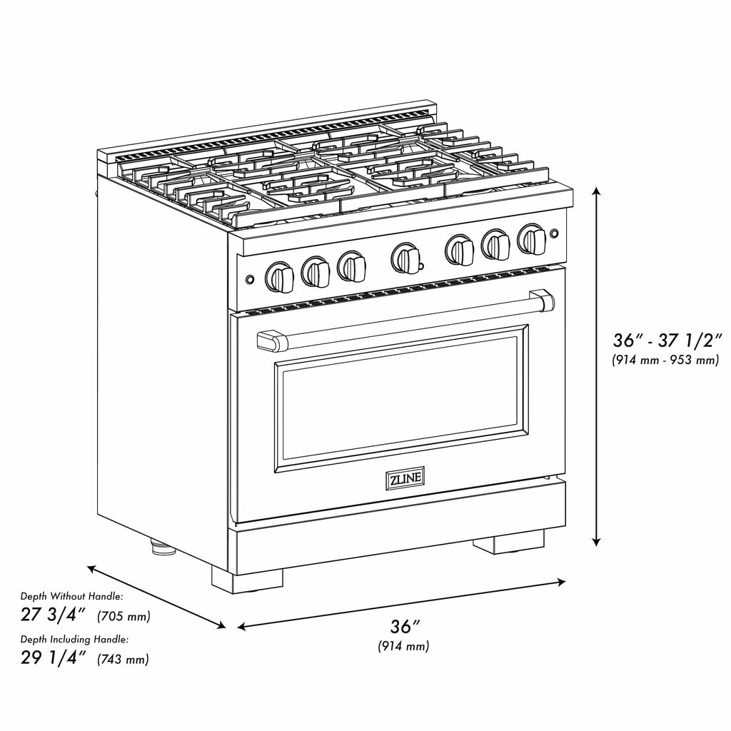 ZLINE 36"Paramount Dual Fuel Range DuraSnow® Champagne Bronze SDRSZ-36-CB