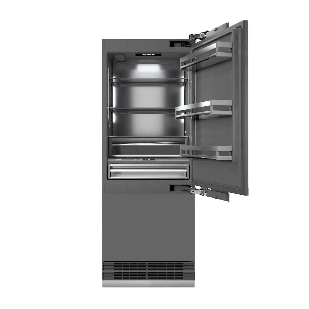 ZLINE 30" Panel Ready Built-In Bottom Freezer Refrigerator,Water Dispenser, Ice Maker,Graphite Gray, Champagne Bronze GRBIVZ-30-CB