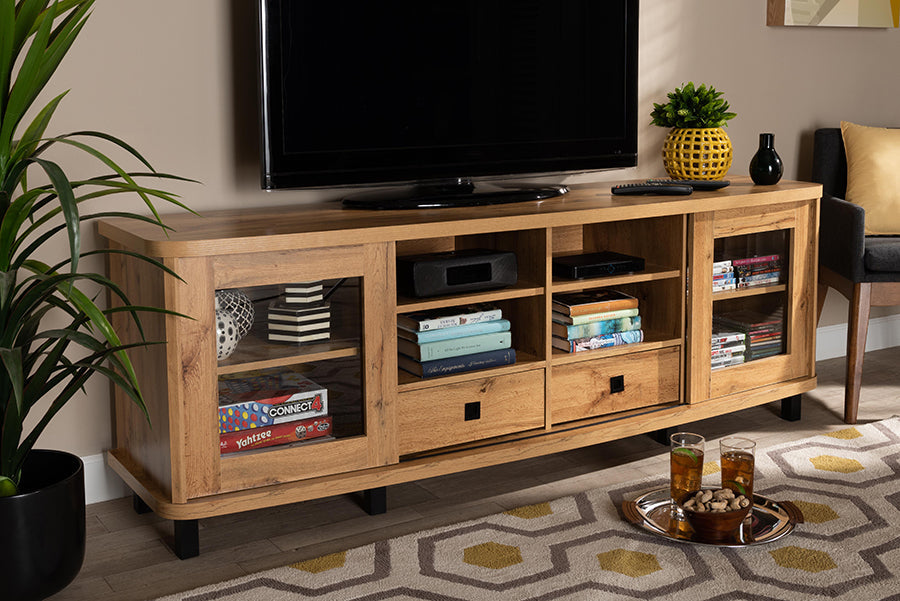 Baxton Studio Walda Modern and Contemporary Oak Brown Finished Wood 2-Drawer TV Stand