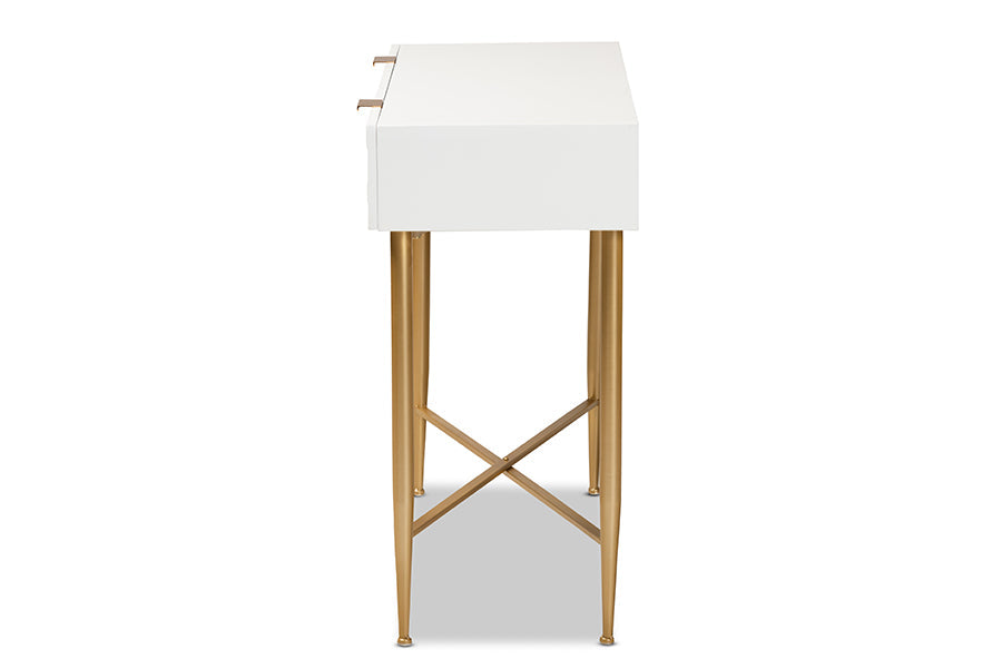 Baxton Studio Galia Modern and Contemporary White Finished Wood and Gold Metal 1-Drawer Console Table
