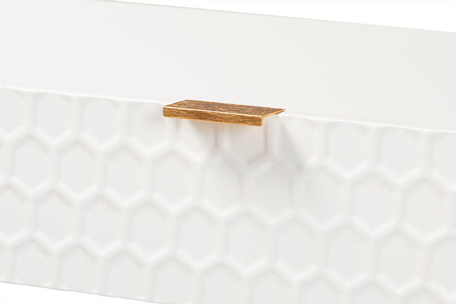 Baxton Studio Galia Modern and Contemporary White Finished Wood and Gold Metal 1-Drawer Console Table