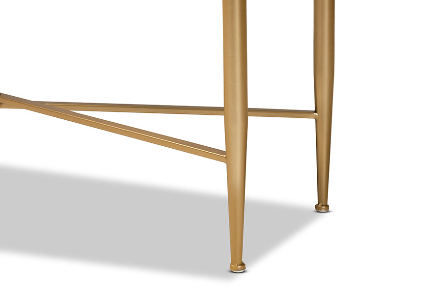 Baxton Studio Galia Modern and Contemporary White Finished Wood and Gold Metal 1-Drawer Console Table