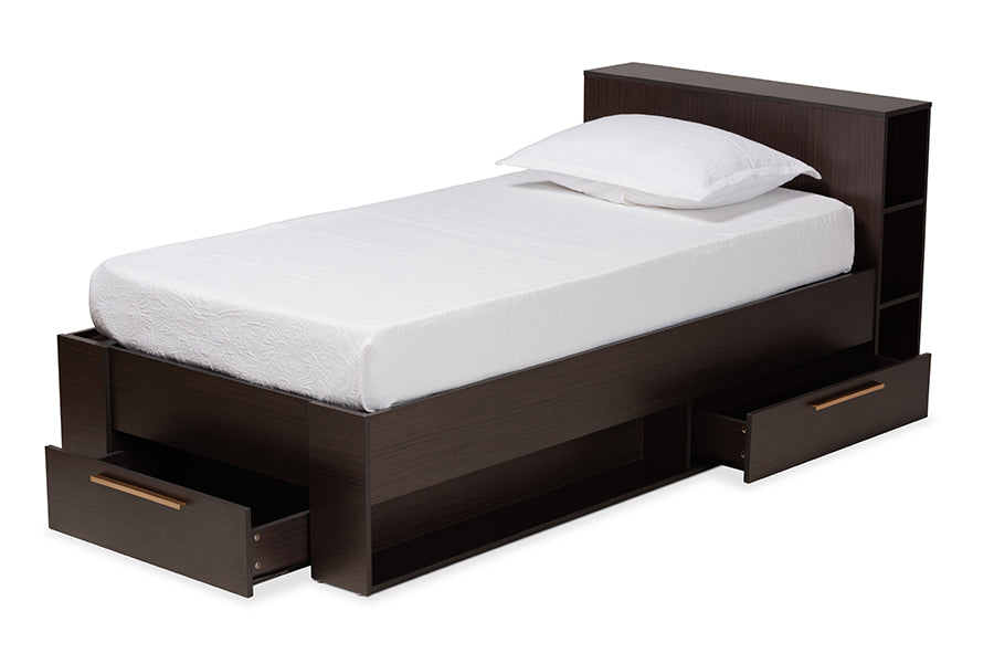 Baxton Studio Carlson Modern and Contemporary Espresso Brown Finished Wood Twin Size 3-Drawer Platform Storage Bed