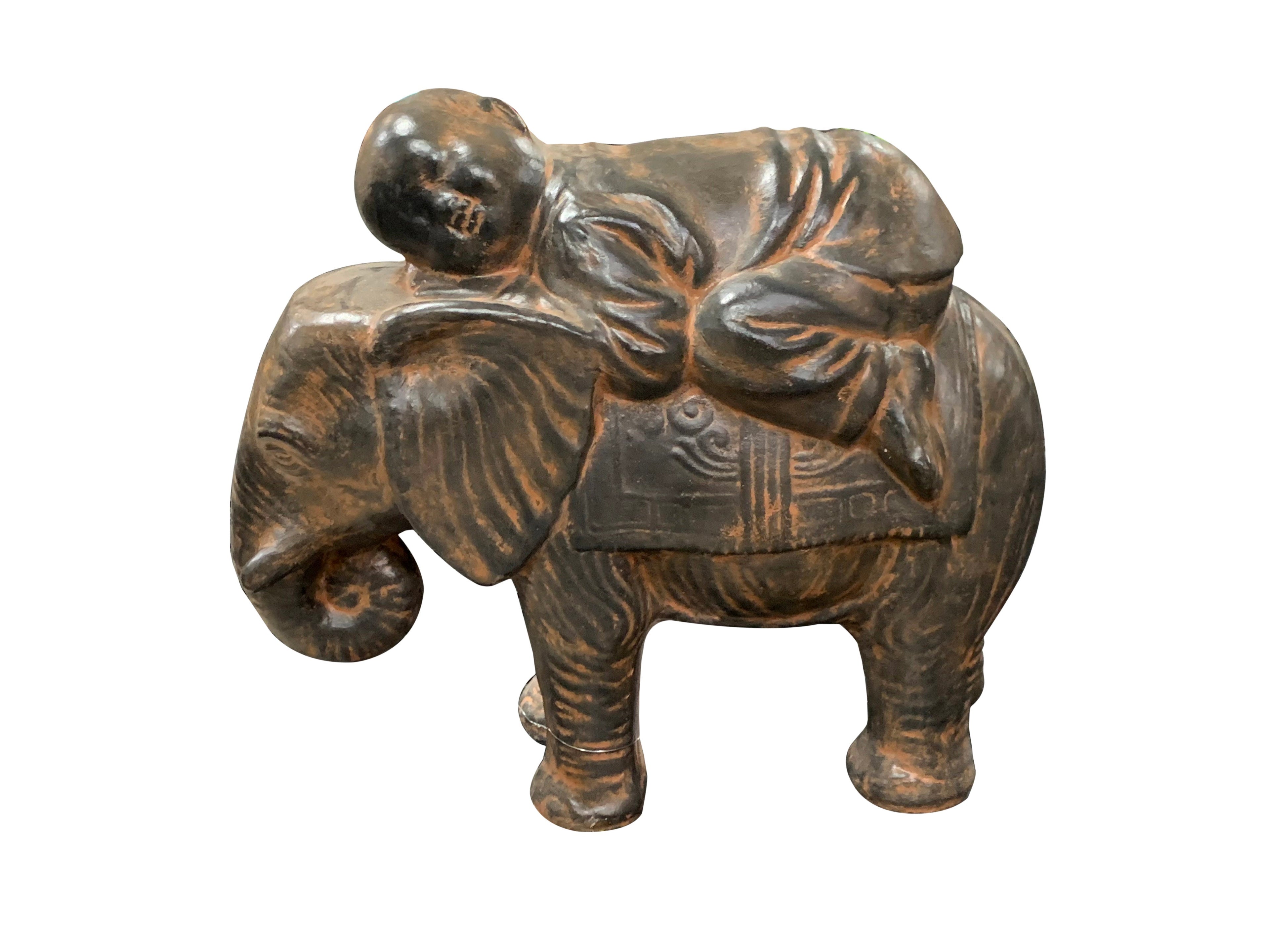 Baby Monk On Elephant Black Earthy Finish