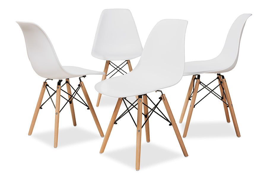 Baxton Studio Jaspen Modern and Contemporary White Finished Polypropylene Plastic and Oak Brown Finished Wood 4-Piece Dining Chair Set