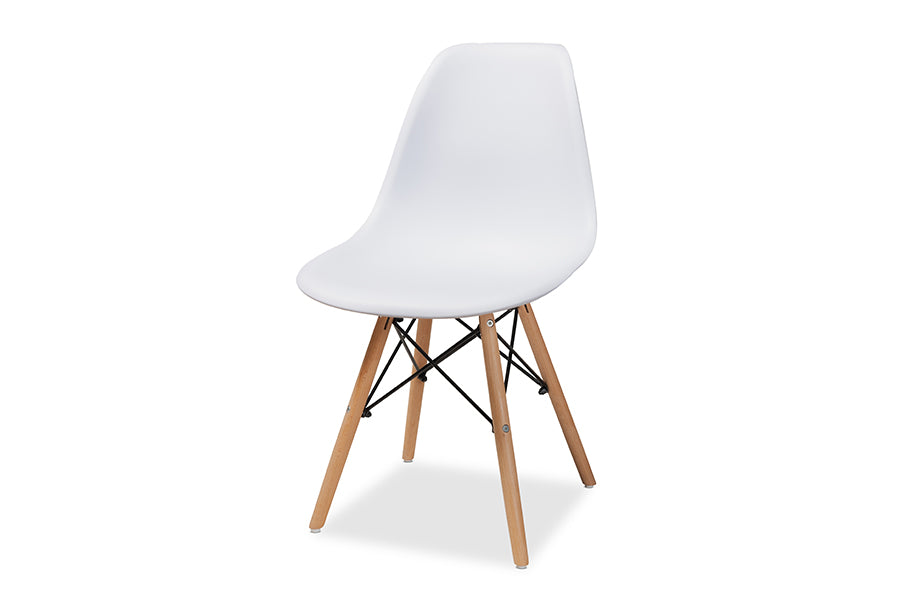 Baxton Studio Jaspen Modern and Contemporary White Finished Polypropylene Plastic and Oak Brown Finished Wood 4-Piece Dining Chair Set