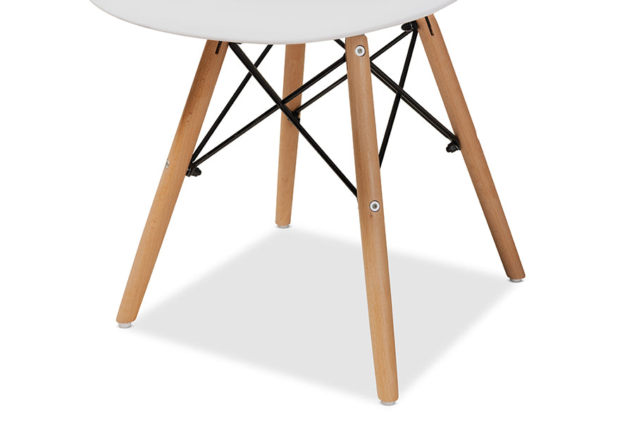Baxton Studio Jaspen Modern and Contemporary White Finished Polypropylene Plastic and Oak Brown Finished Wood 4-Piece Dining Chair Set
