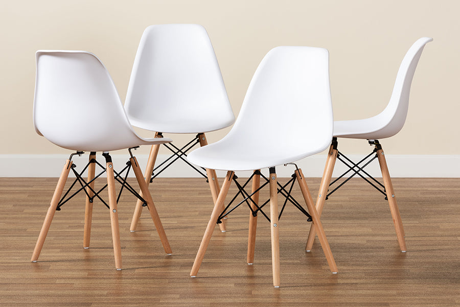 Baxton Studio Jaspen Modern and Contemporary White Finished Polypropylene Plastic and Oak Brown Finished Wood 4-Piece Dining Chair Set