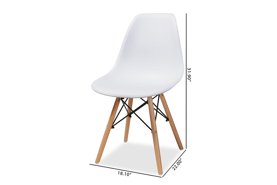Baxton Studio Jaspen Modern and Contemporary White Finished Polypropylene Plastic and Oak Brown Finished Wood 4-Piece Dining Chair Set