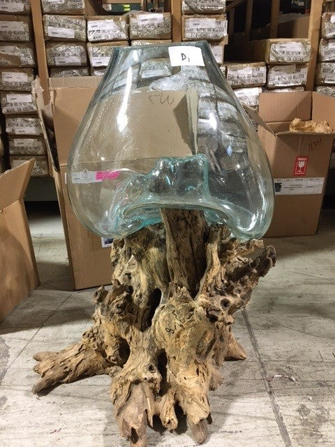 Large Glass Bowl on Wood
