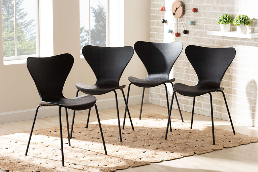 Baxton Studio Jaden Modern and Contemporary Black Plastic and Black Metal 4-Piece Dining Chair Set