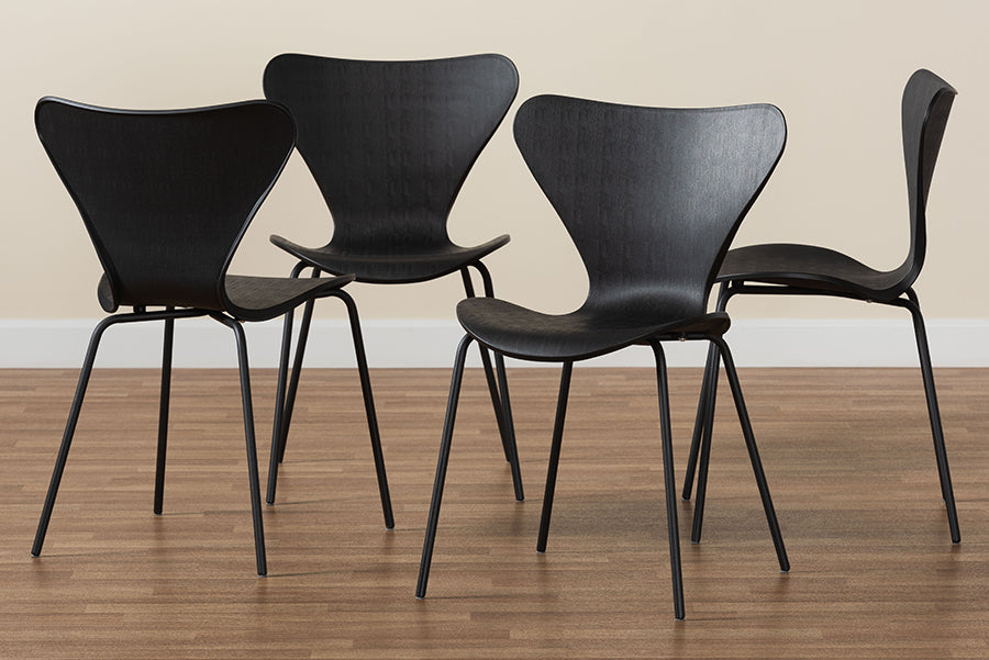 Baxton Studio Jaden Modern and Contemporary Black Plastic and Black Metal 4-Piece Dining Chair Set