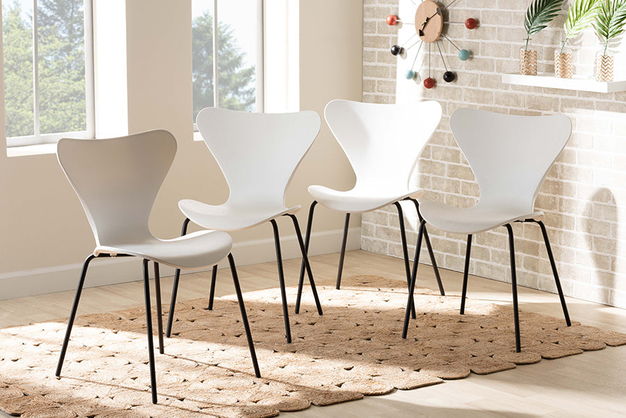 Baxton Studio Jaden Modern and Contemporary White Plastic and Black Metal 4-Piece Dining Chair Set