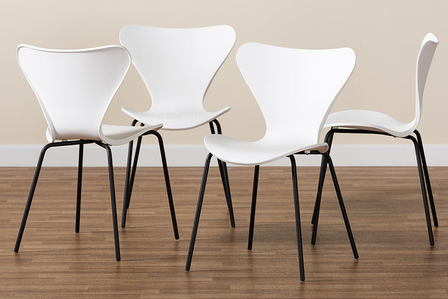 Baxton Studio Jaden Modern and Contemporary White Plastic and Black Metal 4-Piece Dining Chair Set