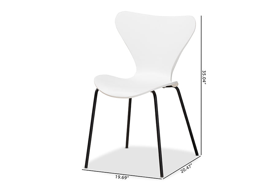 Baxton Studio Jaden Modern and Contemporary White Plastic and Black Metal 4-Piece Dining Chair Set