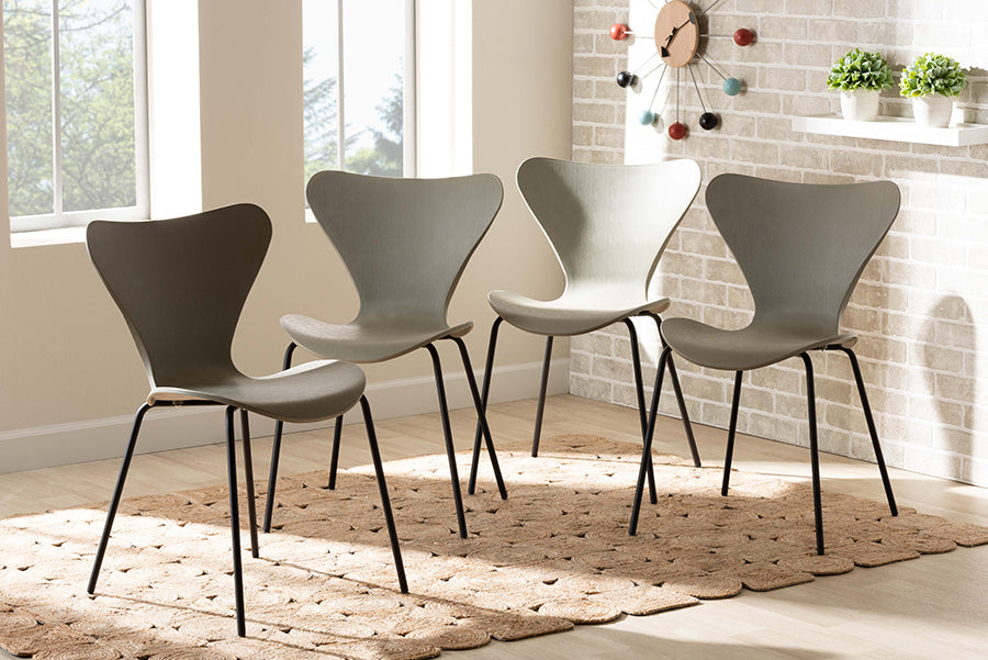 Baxton Studio Jaden Modern and Contemporary Beige Plastic and Black Metal 4-Piece Dining Chair Set