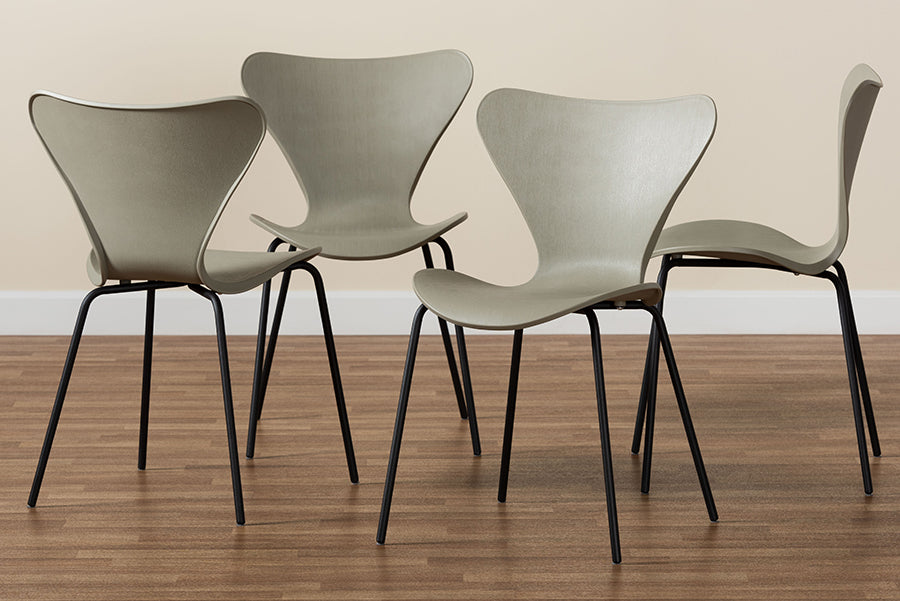 Baxton Studio Jaden Modern and Contemporary Beige Plastic and Black Metal 4-Piece Dining Chair Set