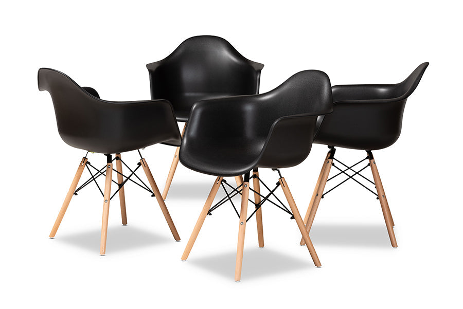 Baxton Studio Galen Modern and Contemporary Black Finished Polypropylene Plastic and Oak Brown Finished Wood 4-Piece Dining Chair Set
