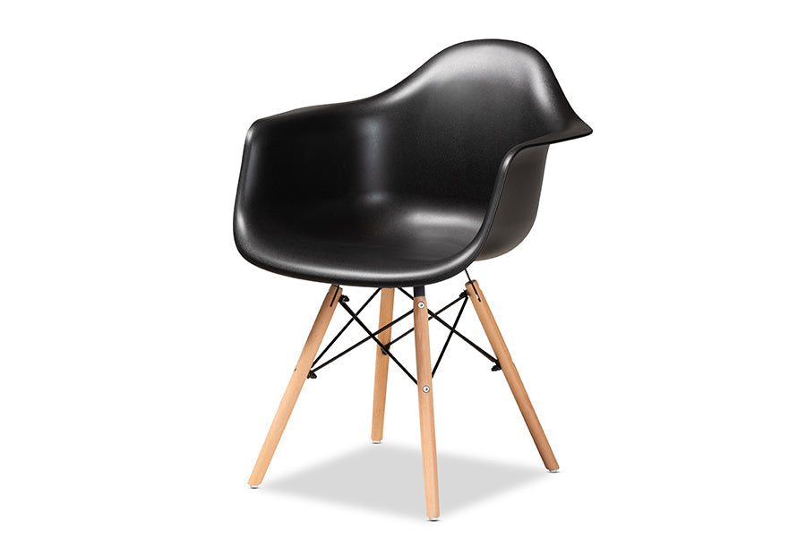 Baxton Studio Galen Modern and Contemporary Black Finished Polypropylene Plastic and Oak Brown Finished Wood 4-Piece Dining Chair Set