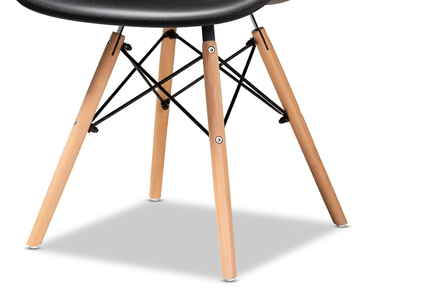 Baxton Studio Galen Modern and Contemporary Black Finished Polypropylene Plastic and Oak Brown Finished Wood 4-Piece Dining Chair Set