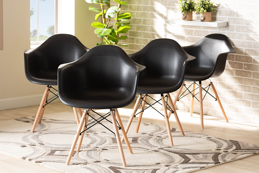 Baxton Studio Galen Modern and Contemporary Black Finished Polypropylene Plastic and Oak Brown Finished Wood 4-Piece Dining Chair Set