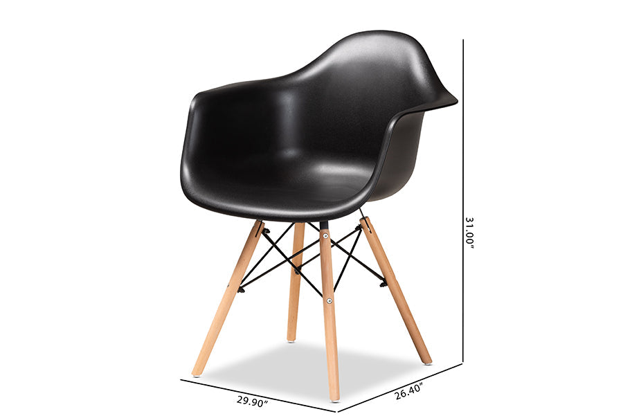Baxton Studio Galen Modern and Contemporary Black Finished Polypropylene Plastic and Oak Brown Finished Wood 4-Piece Dining Chair Set