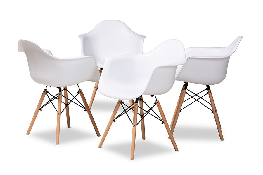 Baxton Studio Galen Modern and Contemporary White Finished Polypropylene Plastic and Oak Brown Finished Wood 4-Piece Dining Chair Set