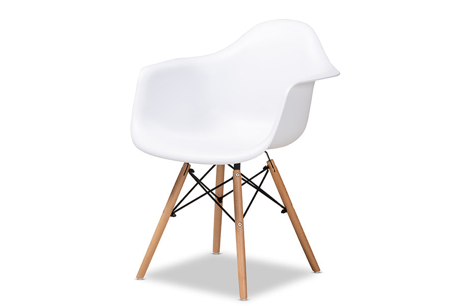 Baxton Studio Galen Modern and Contemporary White Finished Polypropylene Plastic and Oak Brown Finished Wood 4-Piece Dining Chair Set