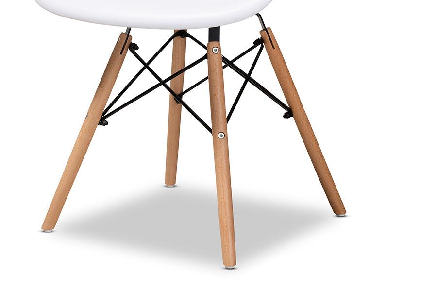 Baxton Studio Galen Modern and Contemporary White Finished Polypropylene Plastic and Oak Brown Finished Wood 4-Piece Dining Chair Set