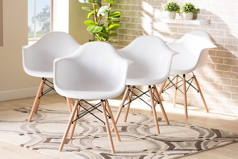 Baxton Studio Galen Modern and Contemporary White Finished Polypropylene Plastic and Oak Brown Finished Wood 4-Piece Dining Chair Set